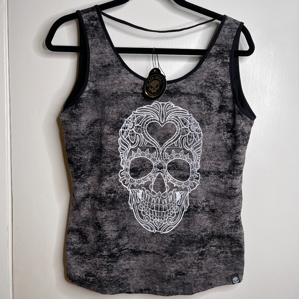 Black Skull Womens Medium Black Sugar Skull Tank Top